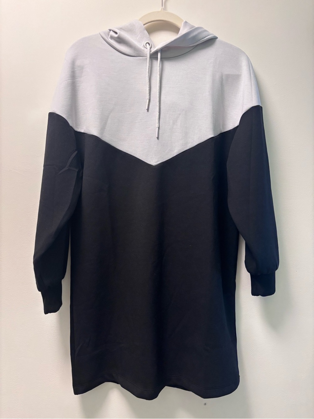 stradivarius Two-Tone Longline Hoodie Dress - Black & White
